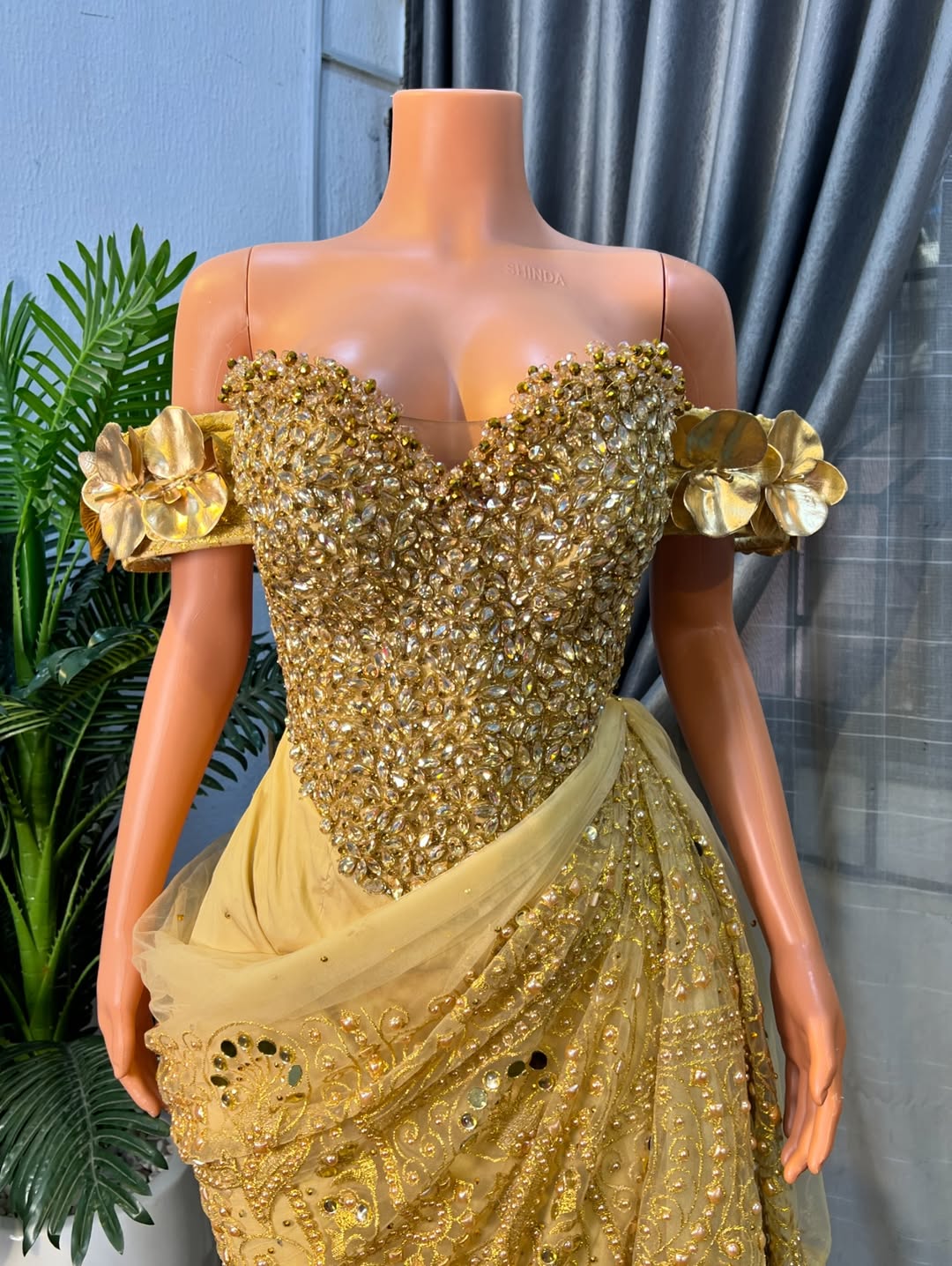 Yellow Dazzling African Rhinestone Dress | Aso Ebi | Akwa Akwa Yellow Dazzling African Rhinestone Dress | Aso Ebi | Akwa Akwa